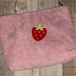 Large Corduroy Makeup Bag w/Strawberry Patch